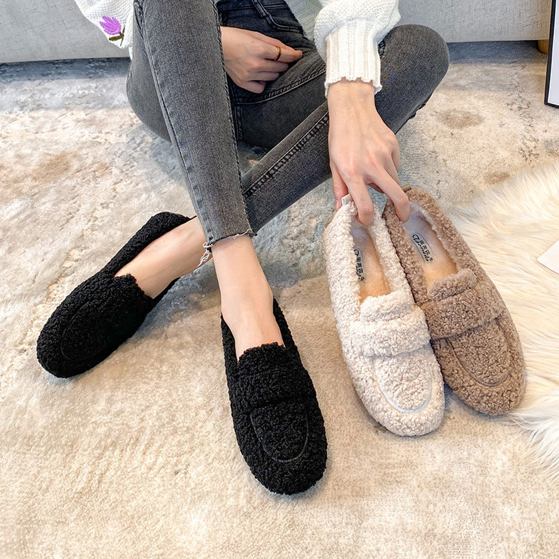 Chaussures Plates d'hiver en Peluche, mocassins tendance à enfiler, chaussures chaudes pour femmes