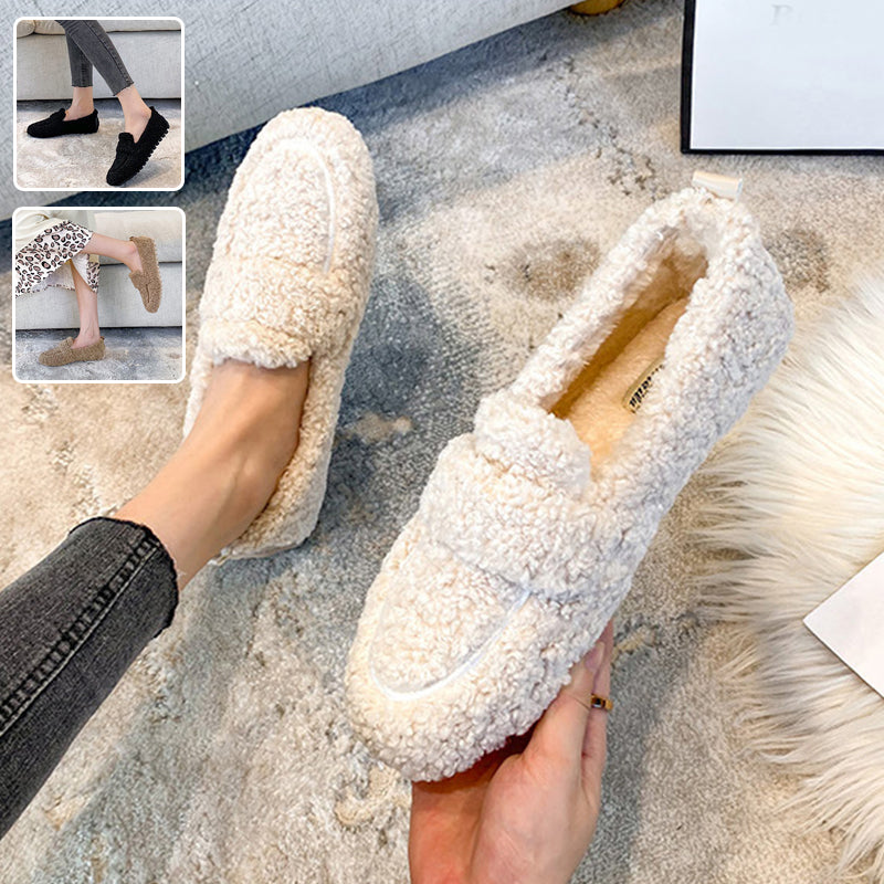 Chaussures Plates d'hiver en Peluche, mocassins tendance à enfiler, chaussures chaudes pour femmes