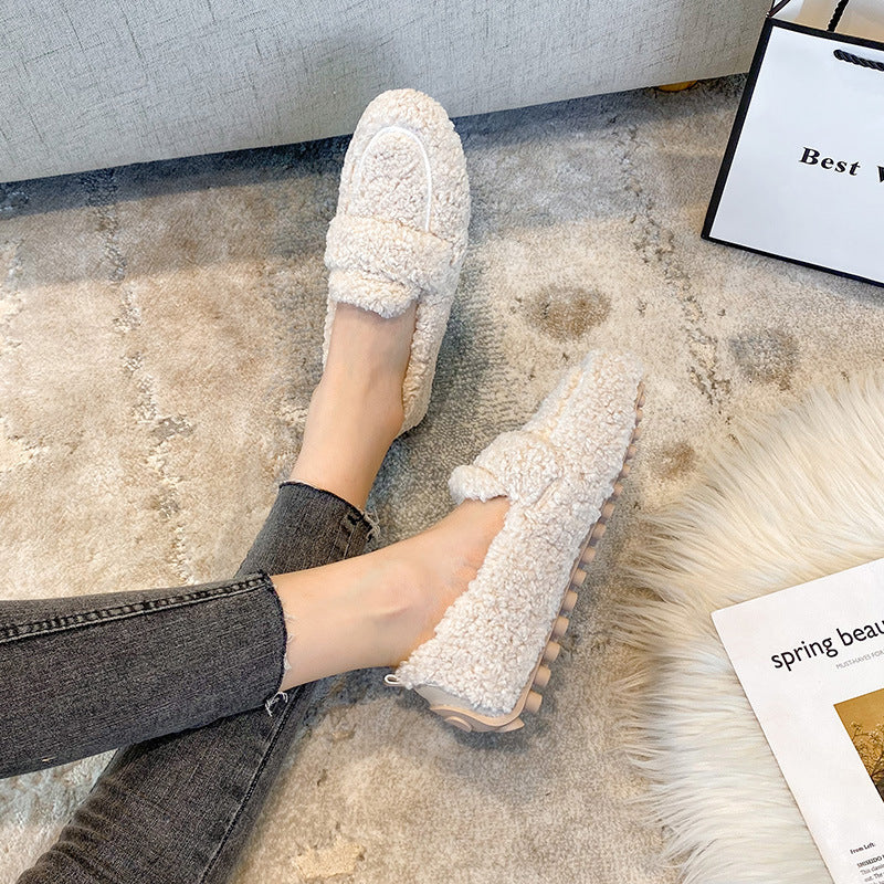Chaussures Plates d'hiver en Peluche, mocassins tendance à enfiler, chaussures chaudes pour femmes