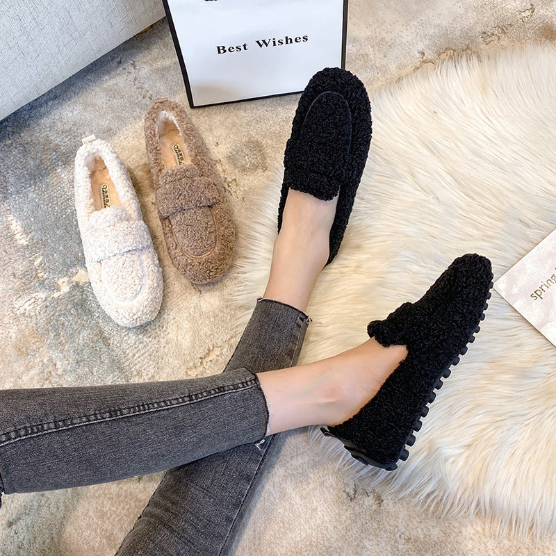 Chaussures Plates d'hiver en Peluche, mocassins tendance à enfiler, chaussures chaudes pour femmes