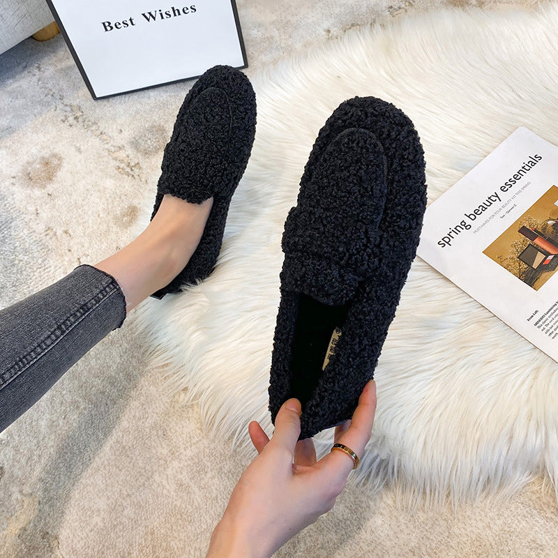 Chaussures Plates d'hiver en Peluche, mocassins tendance à enfiler, chaussures chaudes pour femmes