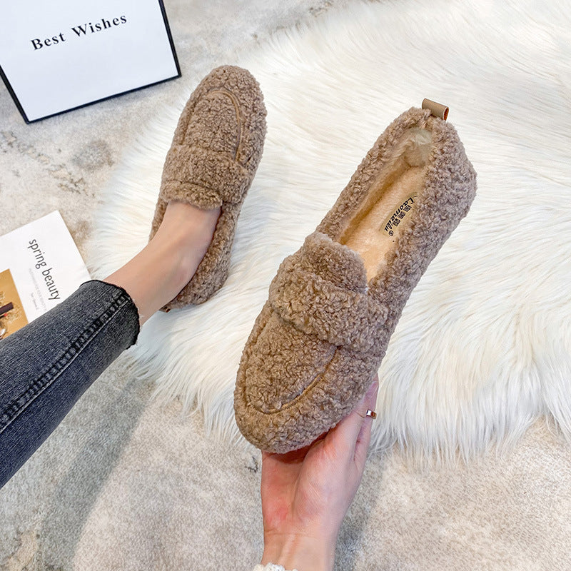 Chaussures Plates d'hiver en Peluche, mocassins tendance à enfiler, chaussures chaudes pour femmes