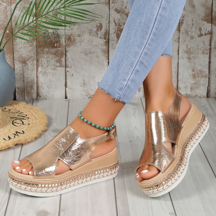 Sandales d'été brillantes à bout ouvert, style poisson, à boucle, pour femmes