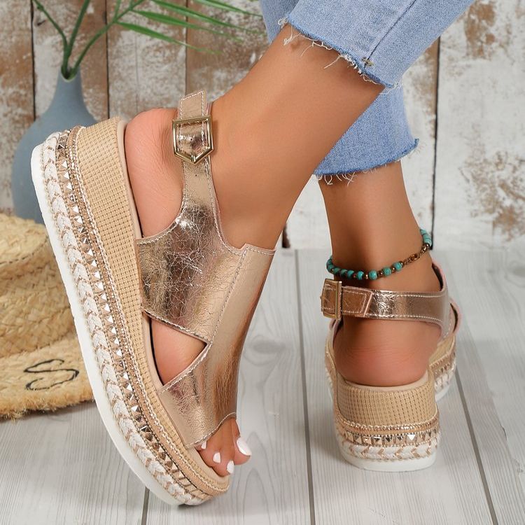 Sandales d'été brillantes à bout ouvert, style poisson, à boucle, pour femmes