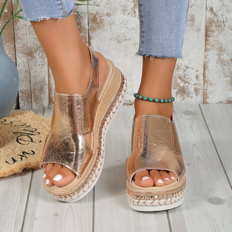 Sandales d'été brillantes à bout ouvert, style poisson, à boucle, pour femmes