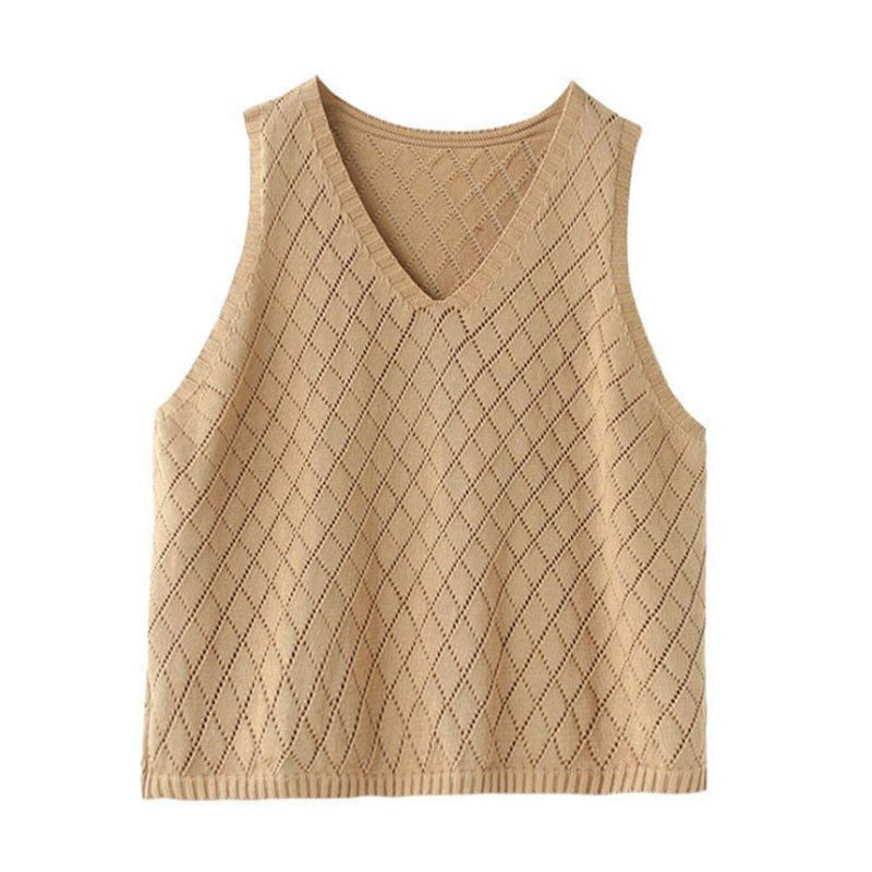 Gilet Rétro pour Femme, col Ample et Ajouré en Maille