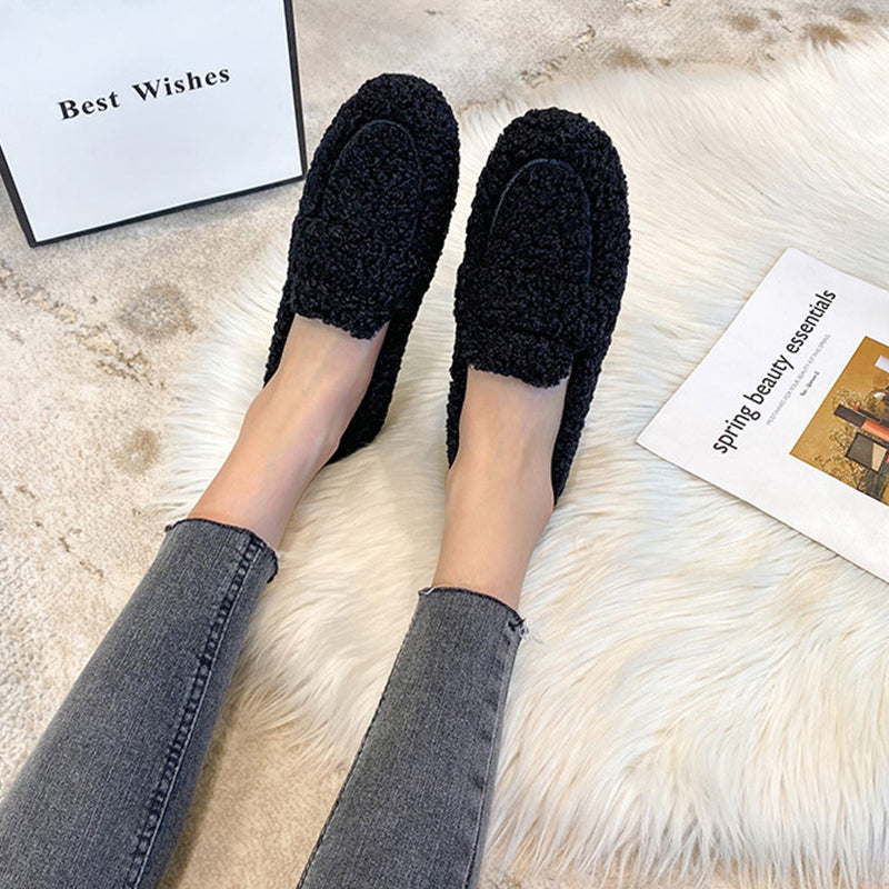 Chaussures Plates d'hiver en Peluche, mocassins tendance à enfiler, chaussures chaudes pour femmes