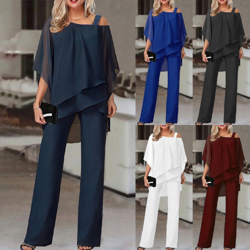 Ensembles Femme : hauts à manches chauve-souris et pantalons droits, coupes amples et asymétriques